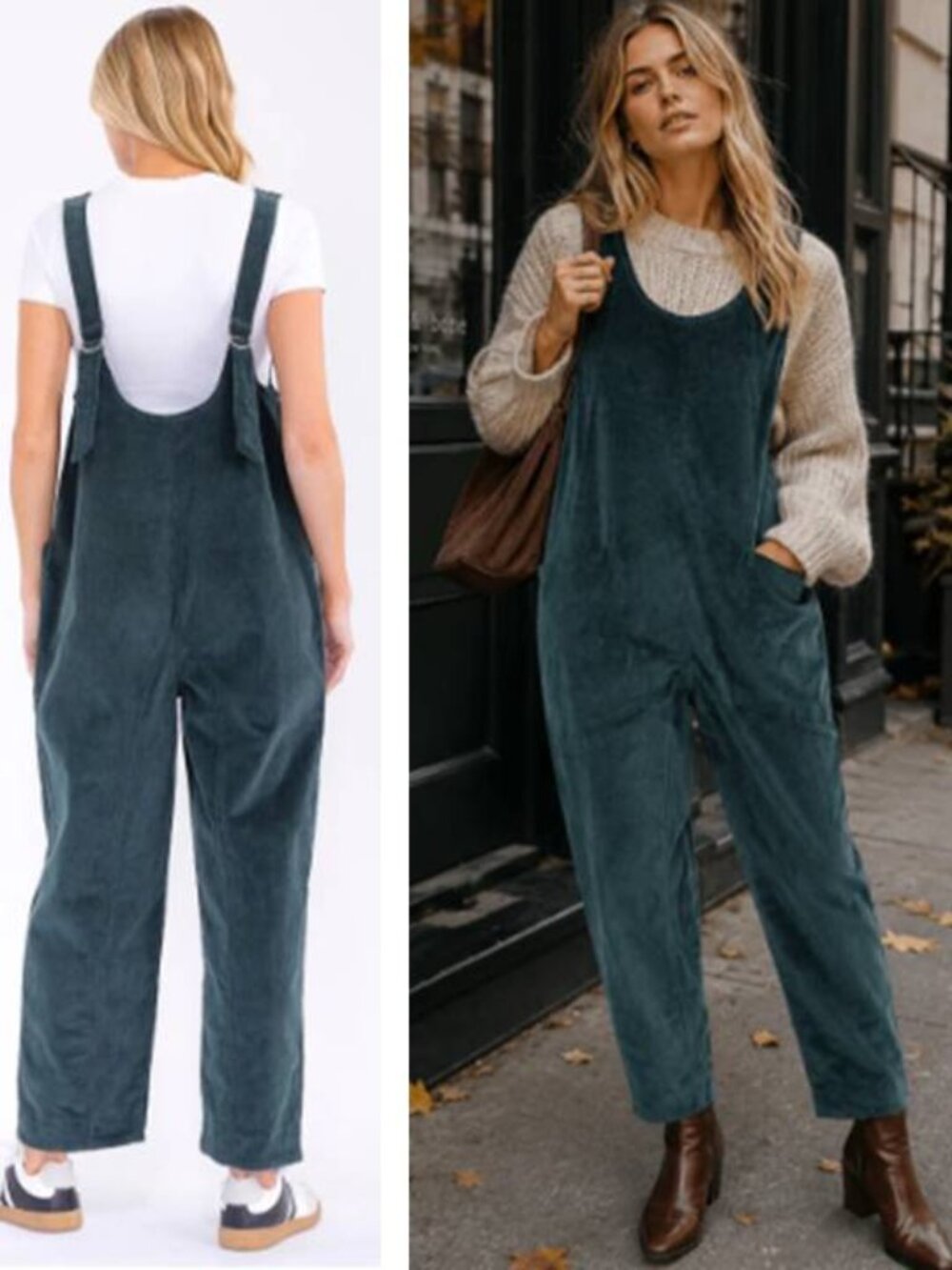 Women's Wide Leg Corduroy Jumpsuit Stretch Soft Cotton Chic Adjustable Romper